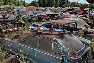 Aerial photo of parts cars at All American Classics